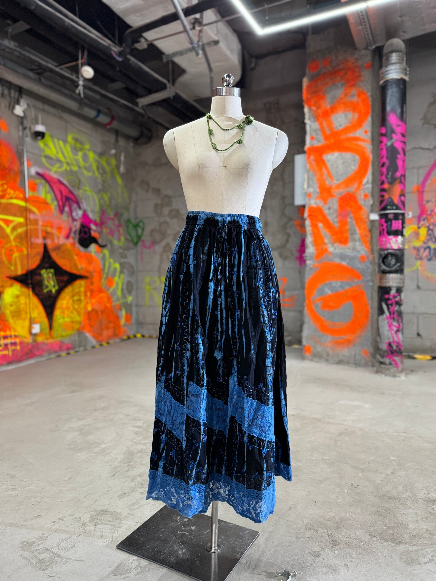 Handmade Plant Dyeing-Witch Cake Skirt Set-Blue