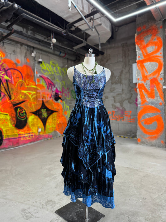 Handmade Plant Dyeing-Witch Cake Skirt Set-Blue