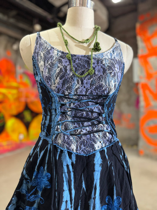 Handmade Plant Dyeing-Witch Cake Skirt Set-Blue