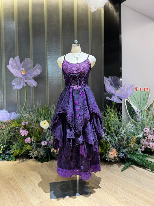 Handmade Plant Dyeing-Witch Cake Skirt Set-Purple