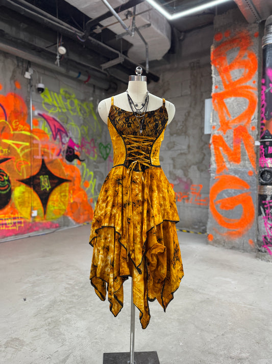 Handmade Plant Dyeing-Witch Cake Skirt Set-Golden