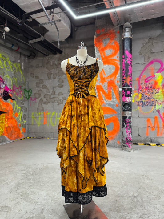 Handmade Plant Dyeing-Witch Cake Skirt Set-Golden